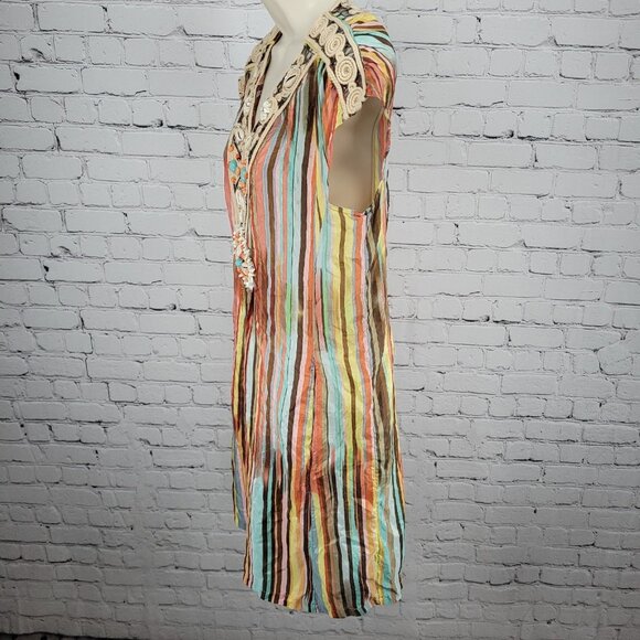 Nanette Lepore Multicolor 100% Silk Shell Accents Striped Lightweight Dress 4 - Picture 13 of 15